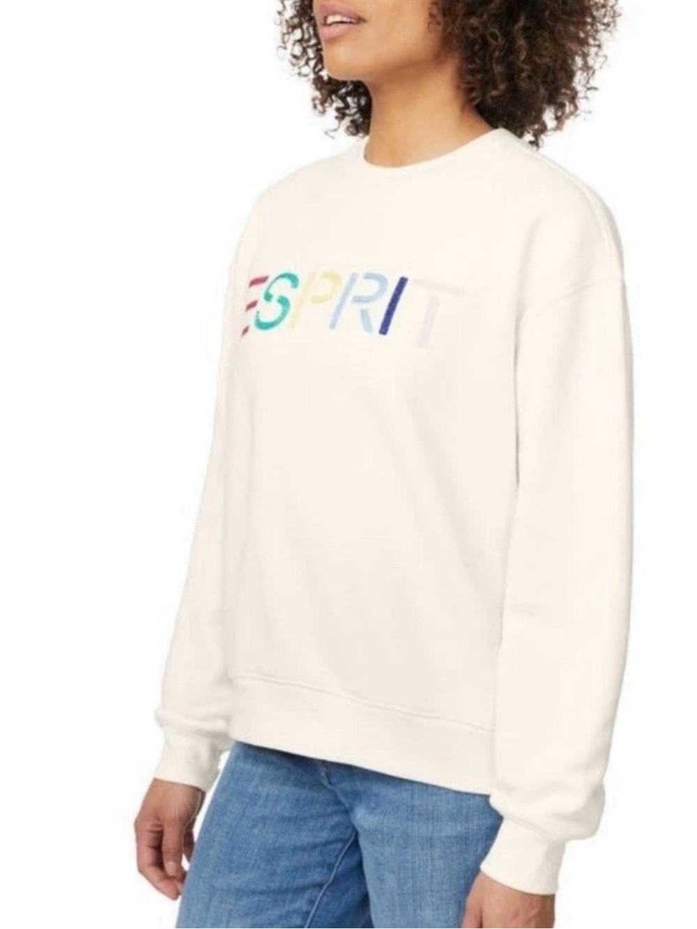 ESPRIT Viral Costco Cream Sweatshirt with Pink, Teal, Yellow and Blue Logo - Picture 3 of 4